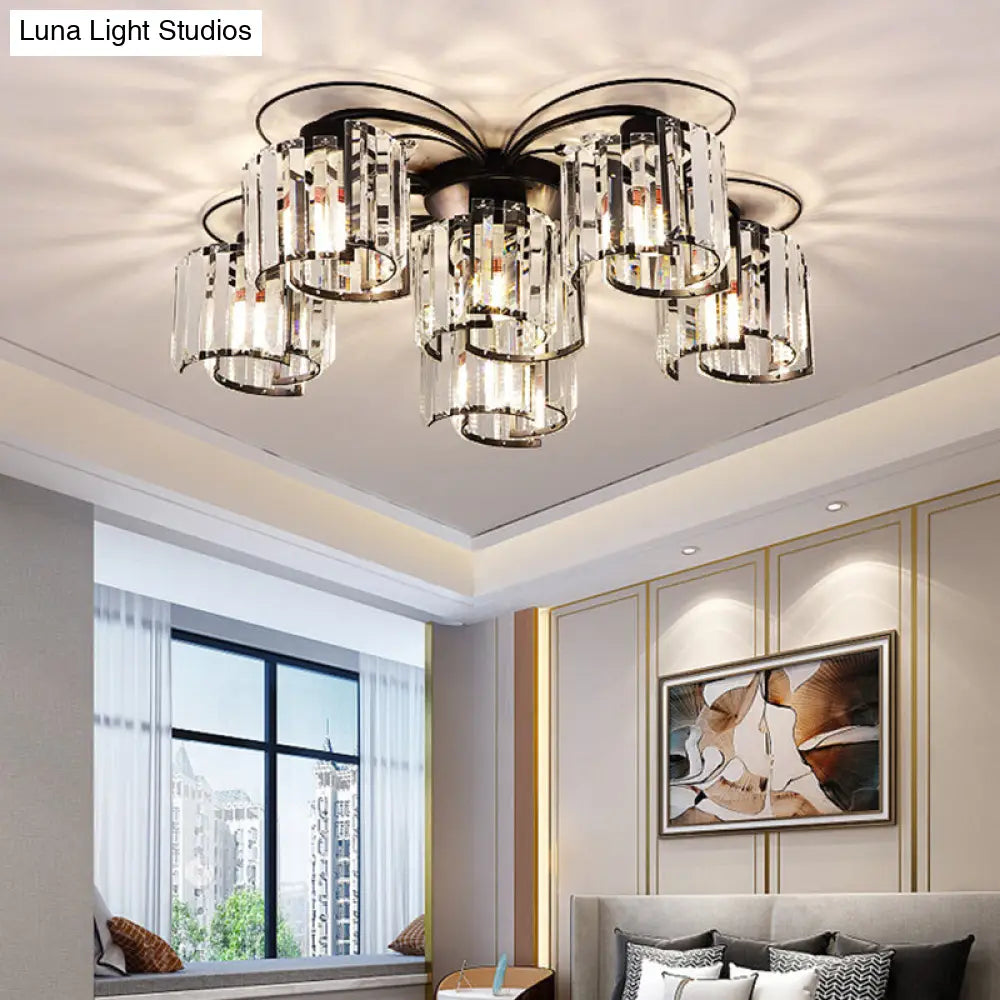 Contemporary Crystal Flush Ceiling Light Fixture In Black For Flower Bedroom 6 /