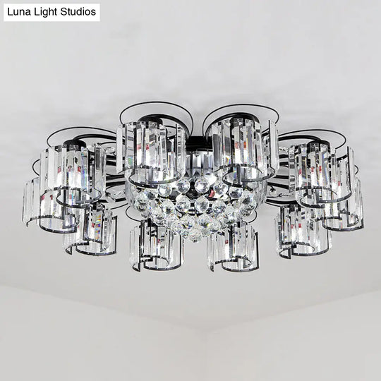 Contemporary Crystal Flush Ceiling Light Fixture In Black For Flower Bedroom