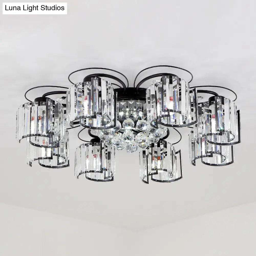 Contemporary Crystal Flush Ceiling Light Fixture In Black For Flower Bedroom