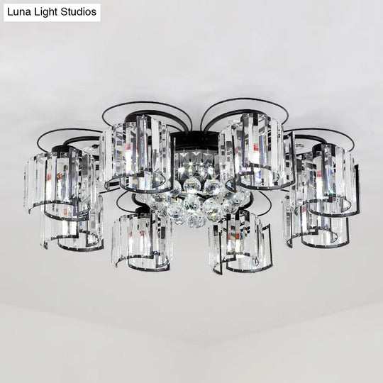 Contemporary Crystal Flush Ceiling Light Fixture In Black For Flower Bedroom