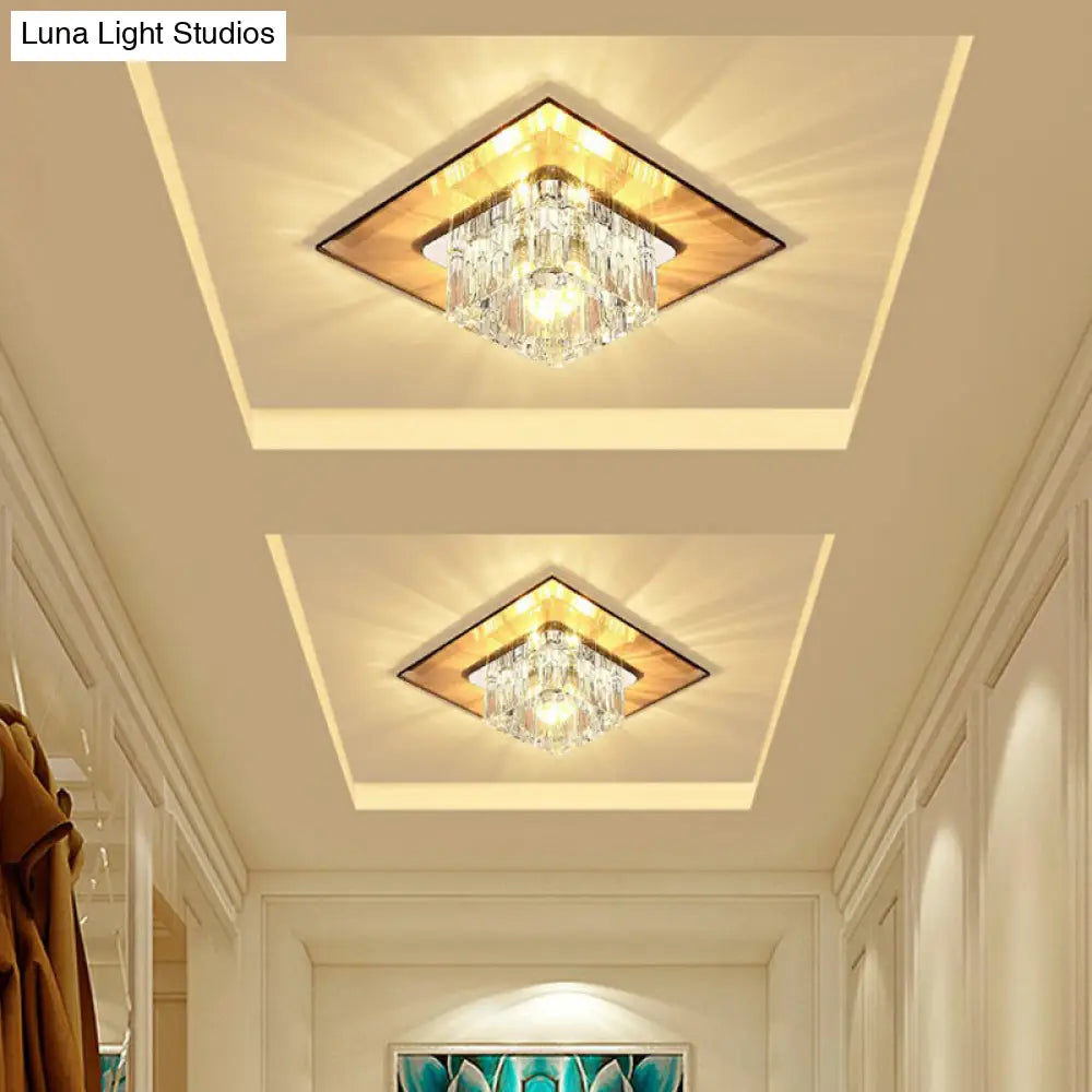 Contemporary Crystal Flush Mount Ceiling Light For Hallways - Led Lighting Fixture