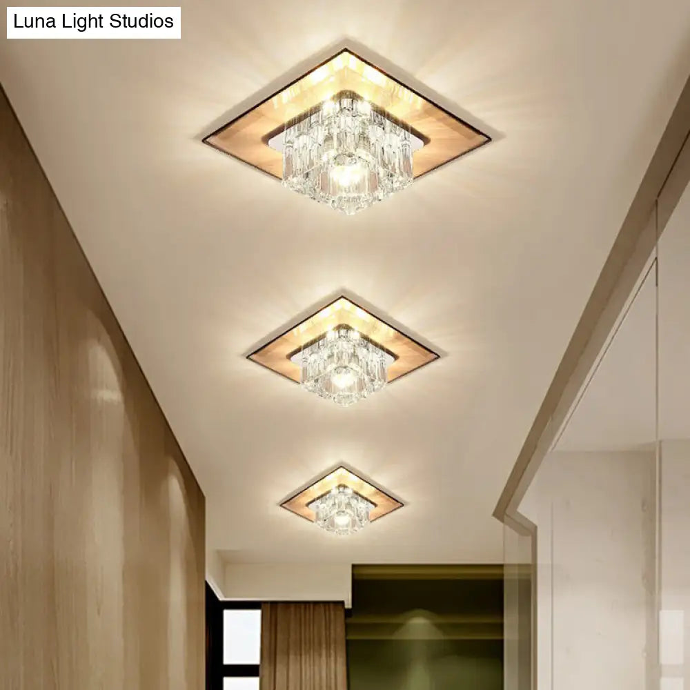 Contemporary Crystal Flush Mount Ceiling Light For Hallways - Led Lighting Fixture