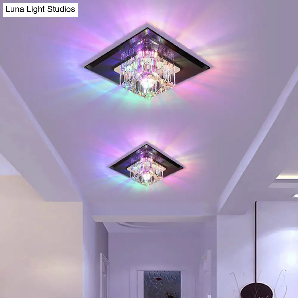 Contemporary Crystal Flush Mount Ceiling Light For Hallways - Led Lighting Fixture