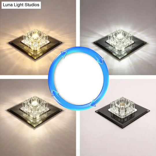 Contemporary Crystal Flush Mount Ceiling Light For Hallways - Led Lighting Fixture Black / Third