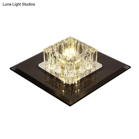 Contemporary Crystal Flush Mount Ceiling Light For Hallways - Led Lighting Fixture