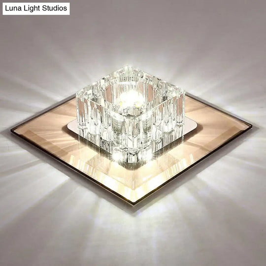 Contemporary Crystal Flush Mount Ceiling Light For Hallways - Led Lighting Fixture Yellow / White