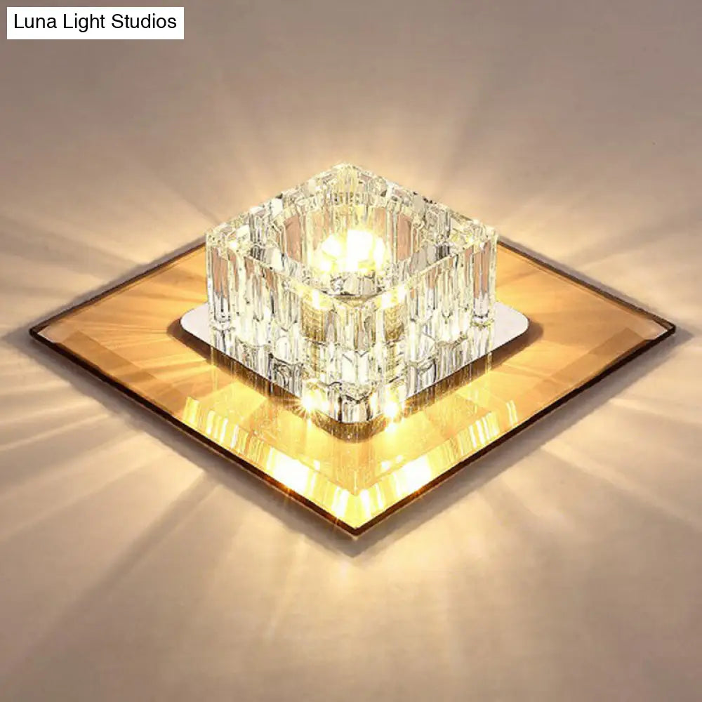 Contemporary Crystal Flush Mount Ceiling Light For Hallways - Led Lighting Fixture Yellow / Warm