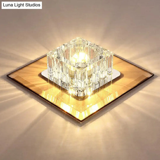 Contemporary Crystal Flush Mount Ceiling Light For Hallways - Led Lighting Fixture Yellow / Warm