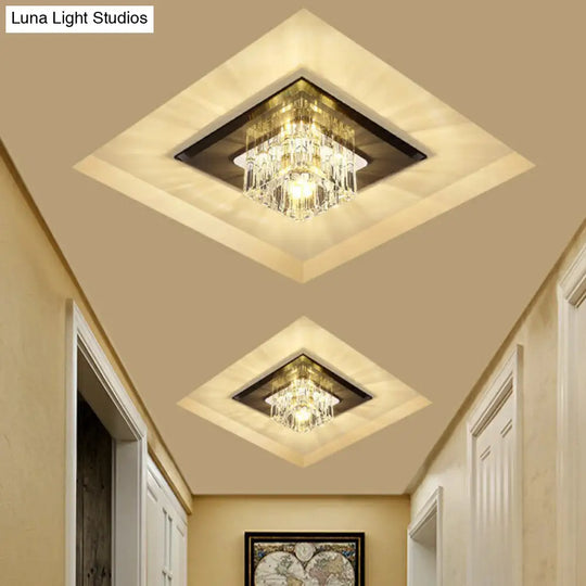 Contemporary Crystal Flush Mount Ceiling Light For Hallways - Led Lighting Fixture