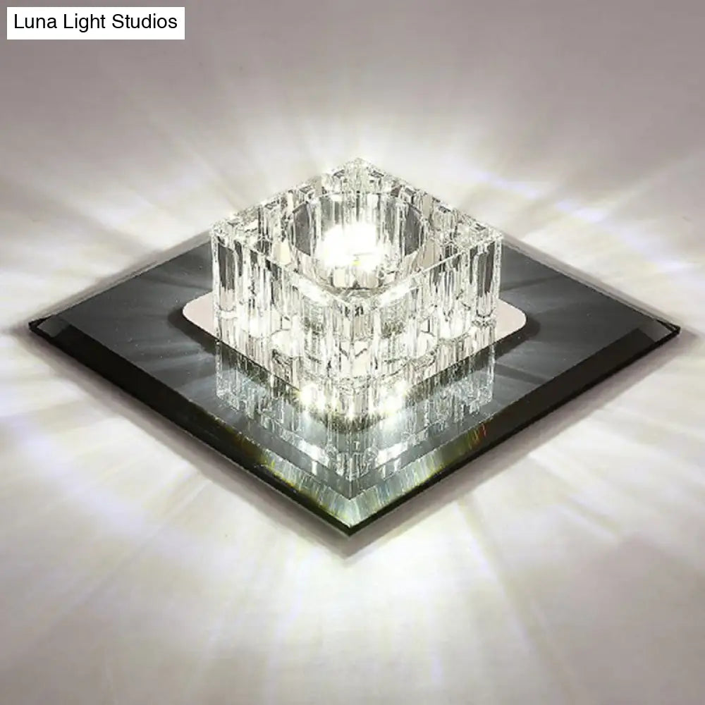 Contemporary Crystal Flush Mount Ceiling Light For Hallways - Led Lighting Fixture Black / White