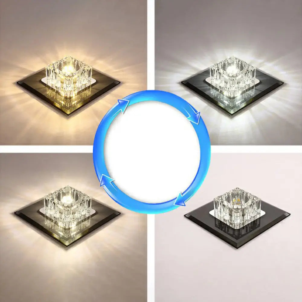 Contemporary Crystal Flush Mount Ceiling Light For Hallways - Led Lighting Fixture Black / Third