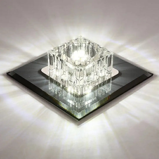 Contemporary Crystal Flush Mount Ceiling Light For Hallways - Led Lighting Fixture Black / White