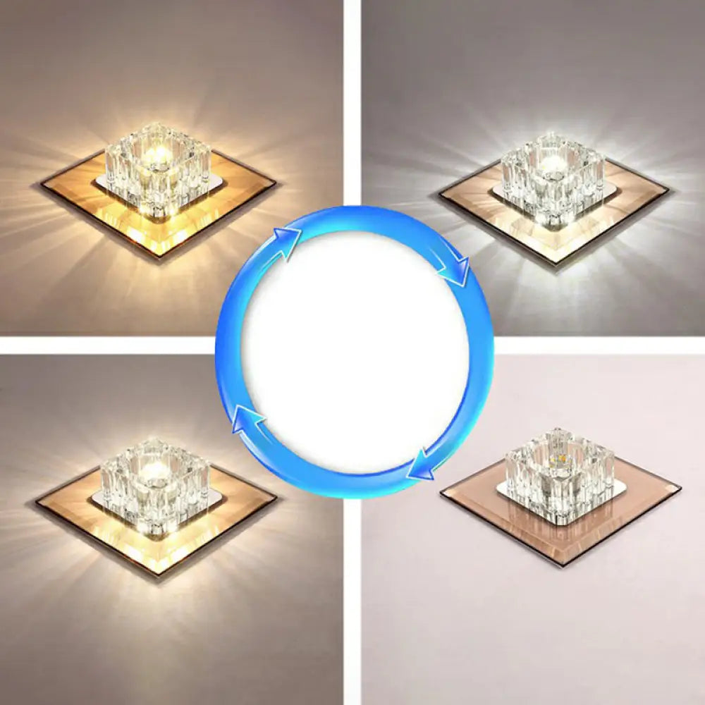 Contemporary Crystal Flush Mount Ceiling Light For Hallways - Led Lighting Fixture Yellow / Third