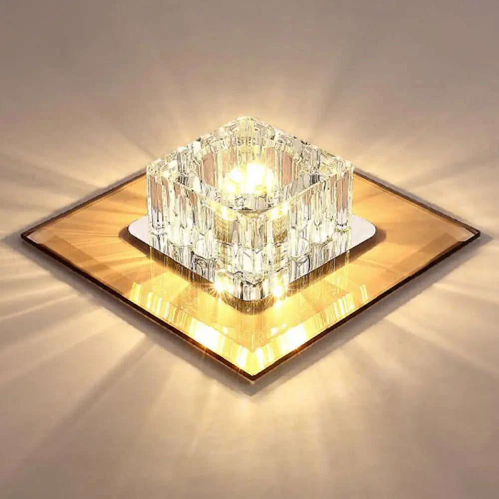 Contemporary Crystal Flush Mount Ceiling Light For Hallways - Led Lighting Fixture Yellow / Warm