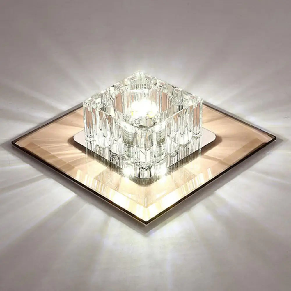 Contemporary Crystal Flush Mount Ceiling Light For Hallways - Led Lighting Fixture Yellow / White