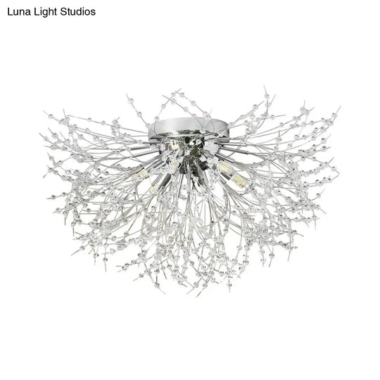 Contemporary Crystal Flush Mount Lamp - Silver/Gold Warm Light 6/8 Lights Bedroom Ceiling Fixture