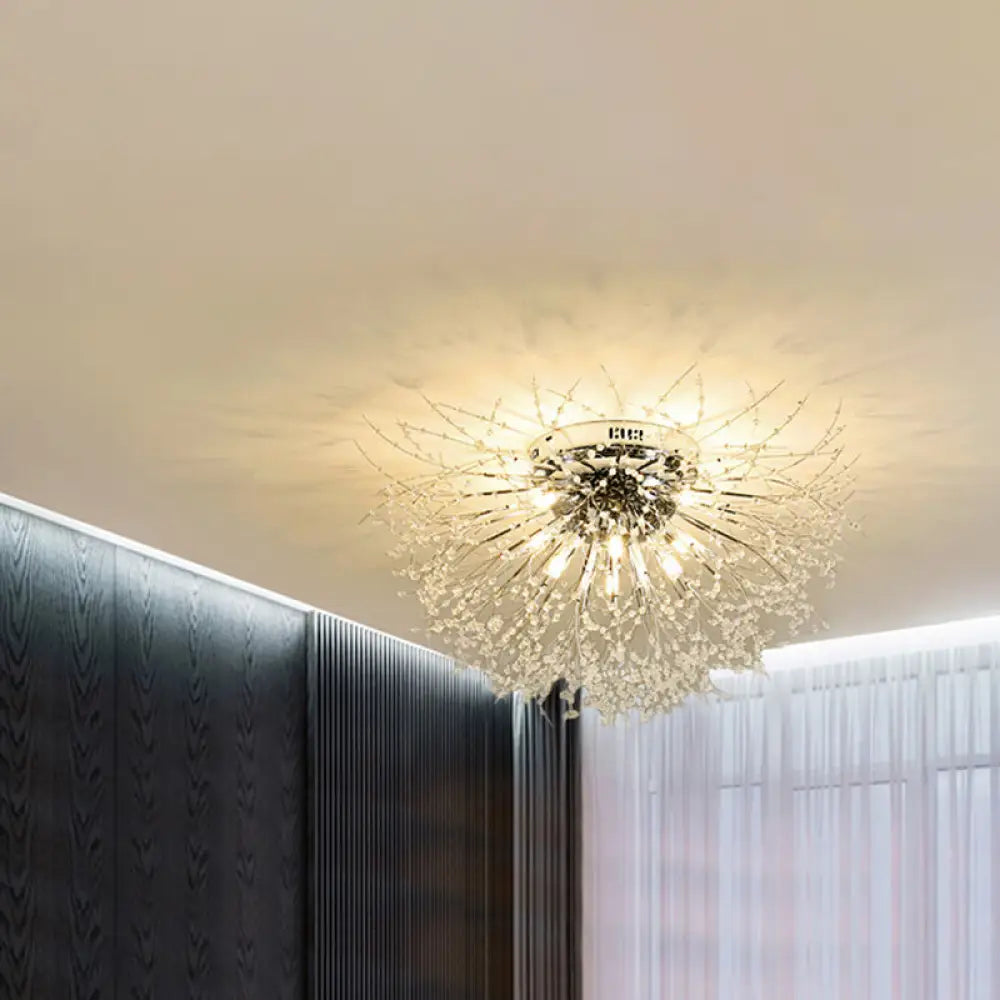 Contemporary Crystal Flush Mount Lamp - Silver/Gold Warm Light 6/8 Lights Bedroom Ceiling Fixture