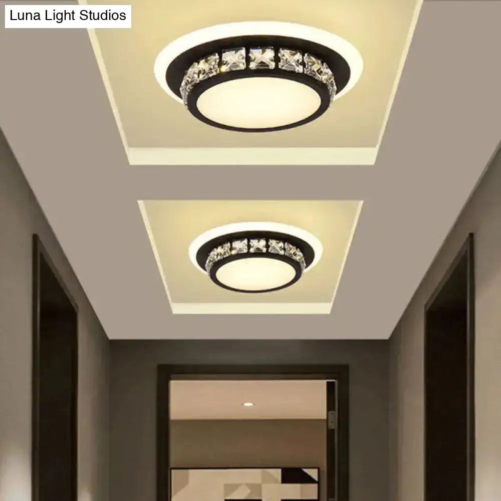 Contemporary Crystal Flush Mount Led Ceiling Lamp With Geometric Design And Acrylic Shade