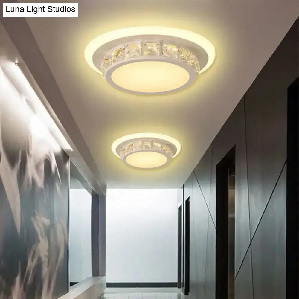 Contemporary Crystal Flush Mount Led Ceiling Lamp With Geometric Design And Acrylic Shade