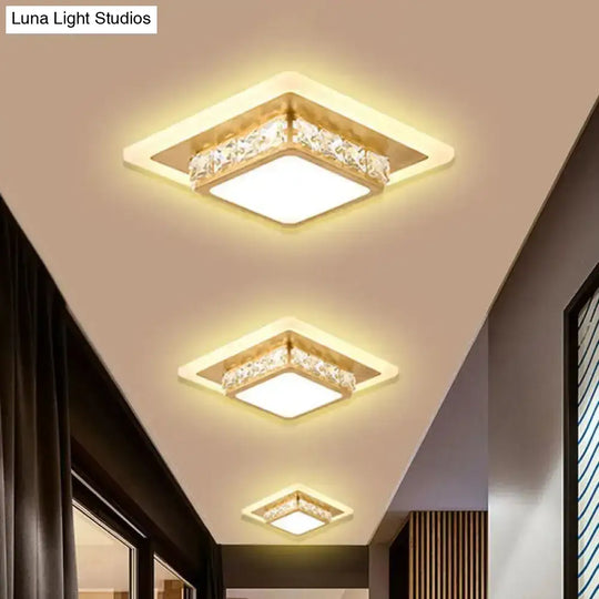 Contemporary Crystal Flush Mount Led Ceiling Lamp With Geometric Design And Acrylic Shade