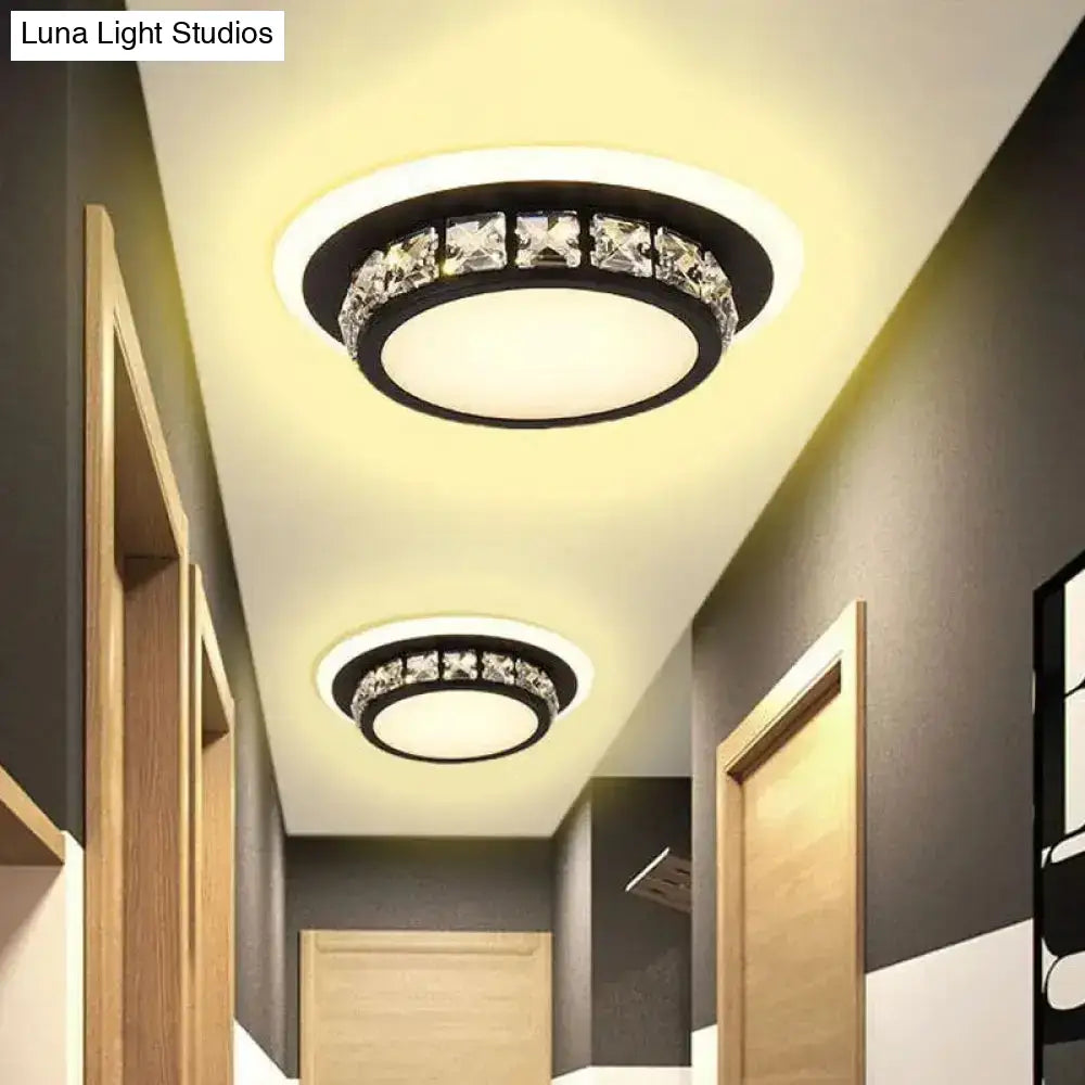 Contemporary Crystal Flush Mount Led Ceiling Lamp With Geometric Design And Acrylic Shade