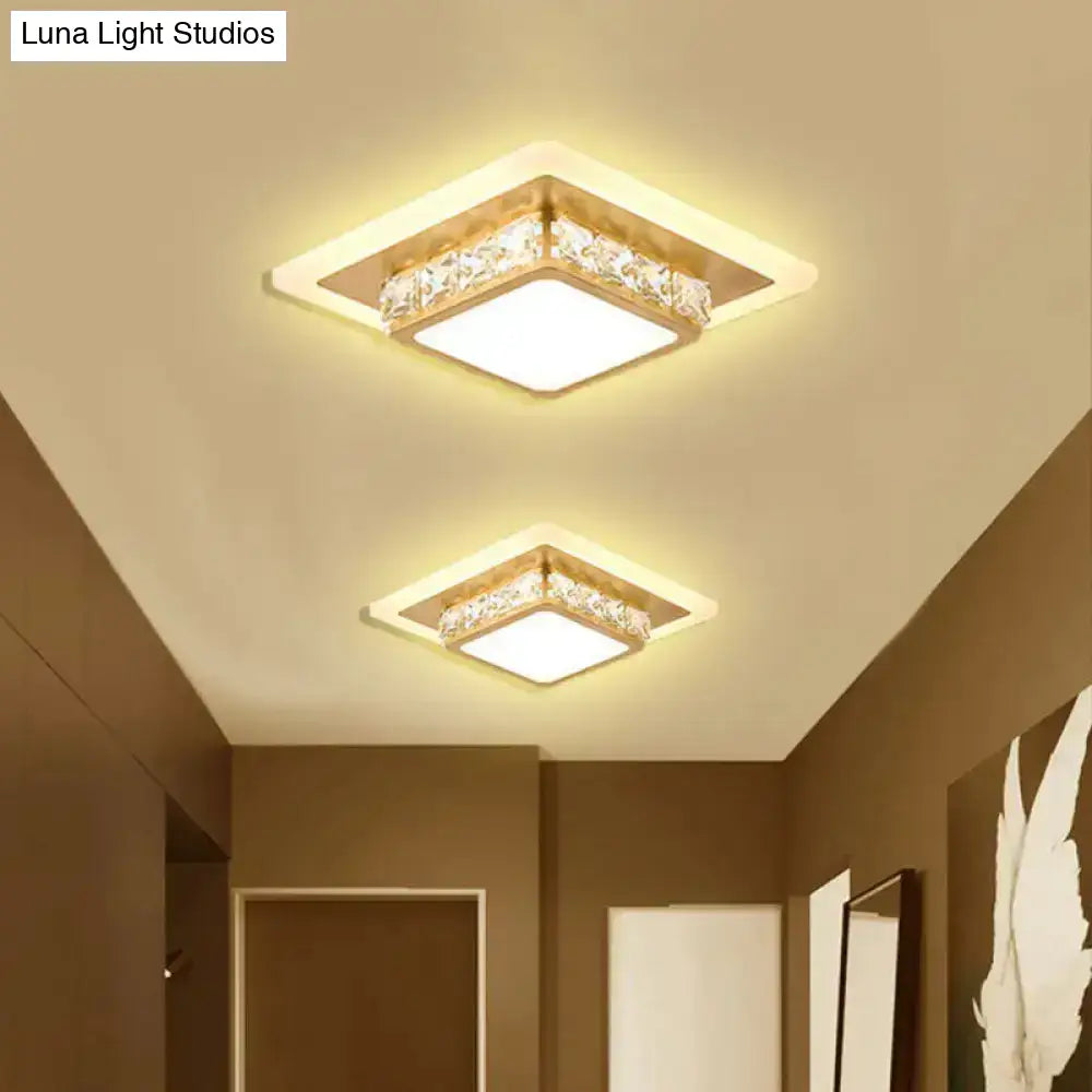 Contemporary Crystal Flush Mount Led Ceiling Lamp With Geometric Design And Acrylic Shade