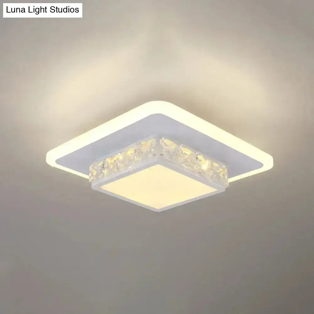 Contemporary Crystal Flush Mount Led Ceiling Lamp With Geometric Design And Acrylic Shade