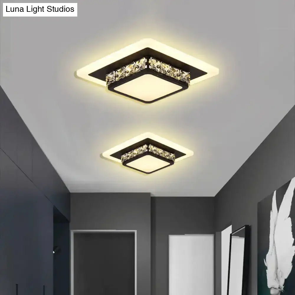 Contemporary Crystal Flush Mount Led Ceiling Lamp With Geometric Design And Acrylic Shade