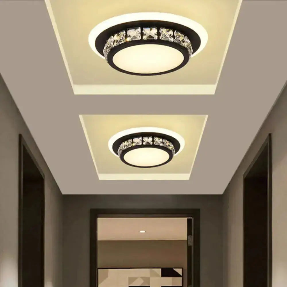 Contemporary Crystal Flush Mount Led Ceiling Lamp With Geometric Design And Acrylic Shade Black /