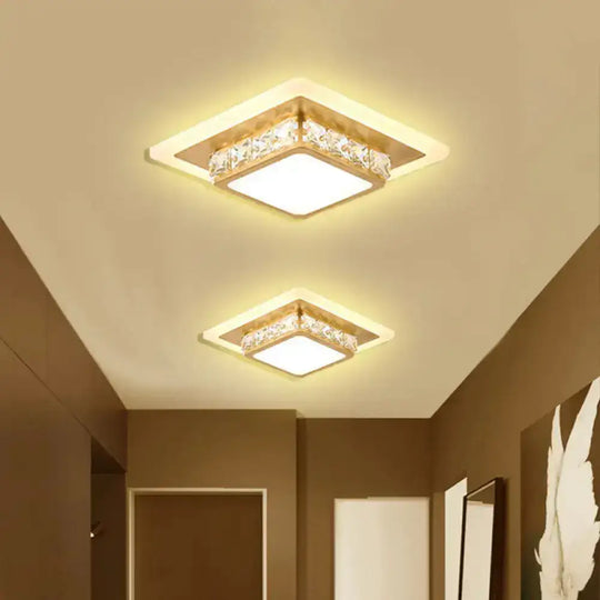 Contemporary Crystal Flush Mount Led Ceiling Lamp With Geometric Design And Acrylic Shade White /