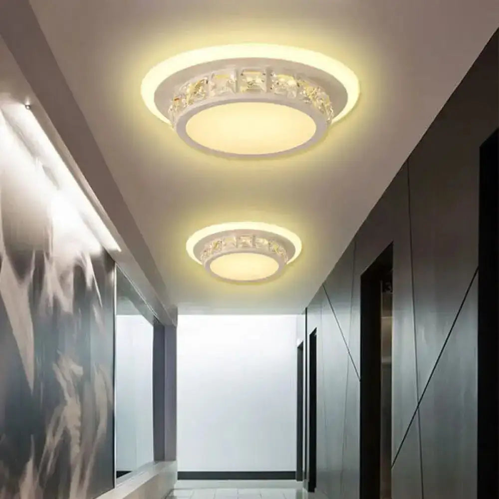 Contemporary Crystal Flush Mount Led Ceiling Lamp With Geometric Design And Acrylic Shade White /