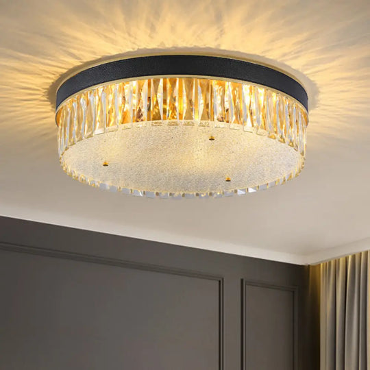 Contemporary Crystal Flush Mount Light In Gold 3/4 Heads Rectangle-Cut Drum Shape 12’/16’ Width