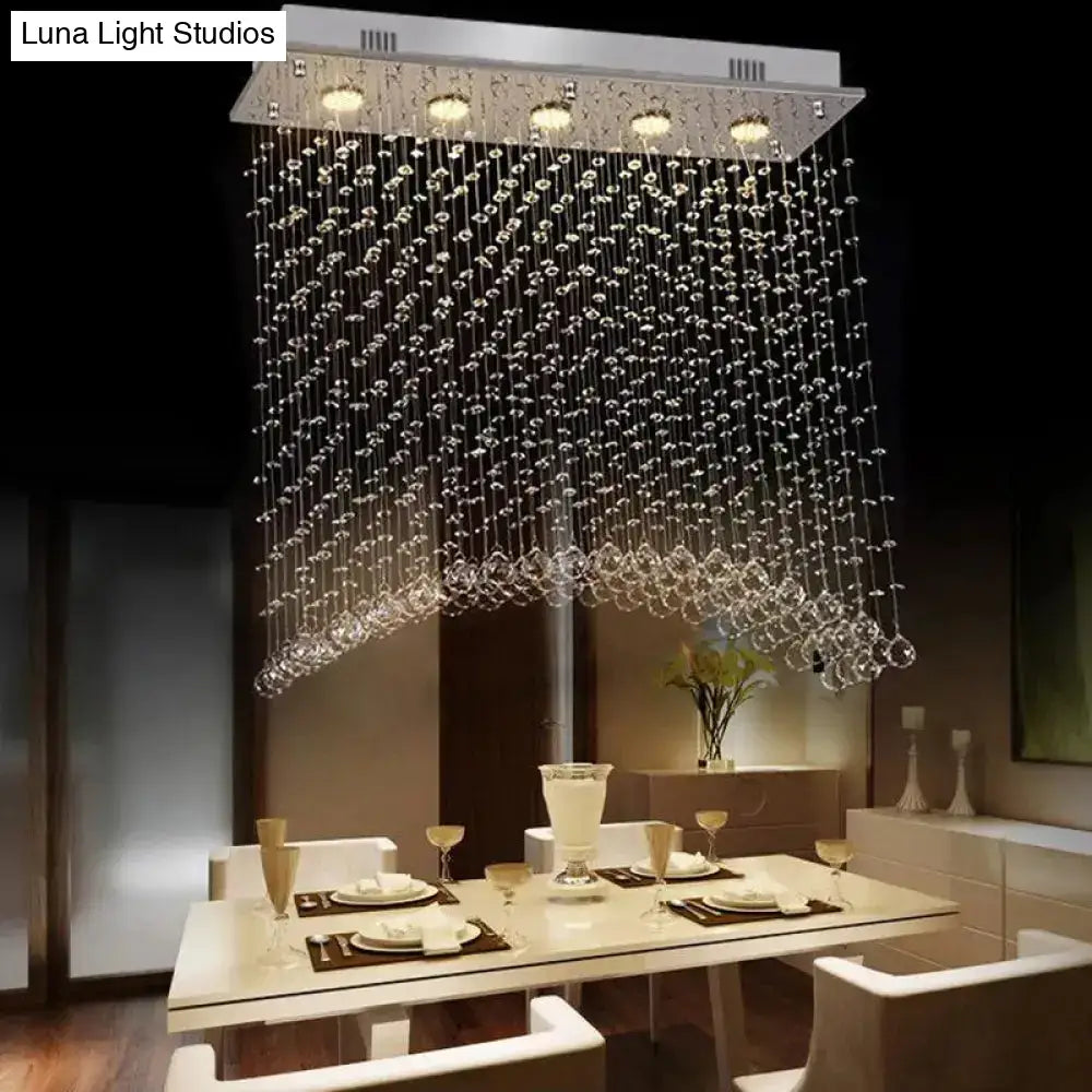 Contemporary Crystal Flush Mount Lighting - Minimalist Linear Design 5-Light Ceiling Fixture