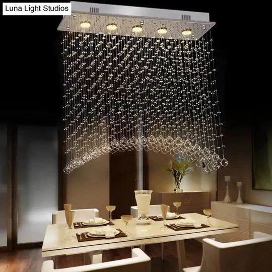 Contemporary Crystal Flush Mount Lighting - Minimalist Linear Design 5-Light Ceiling Fixture