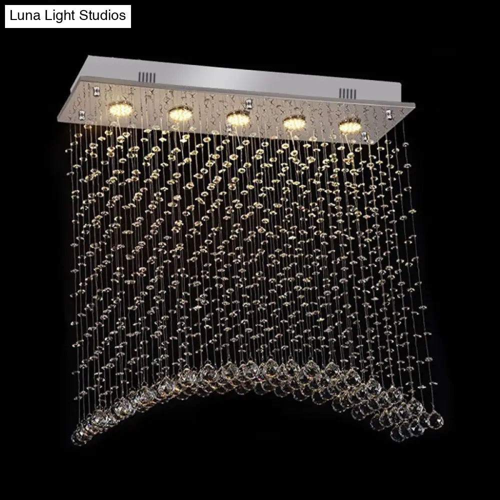 Contemporary Crystal Flush Mount Lighting - Minimalist Linear Design 5 - Light Ceiling Fixture