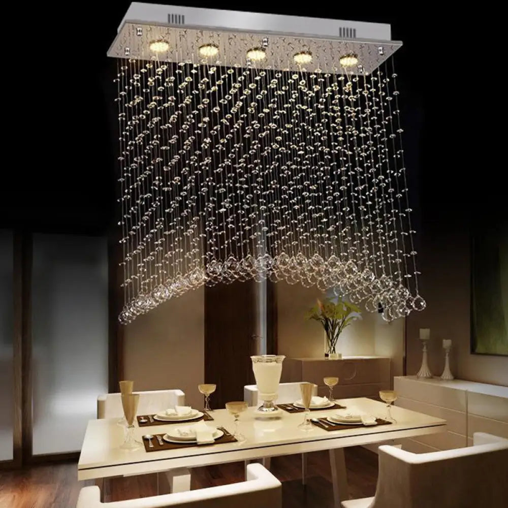 Contemporary Crystal Flush Mount Lighting - Minimalist Linear Design 5 - Light Ceiling Fixture