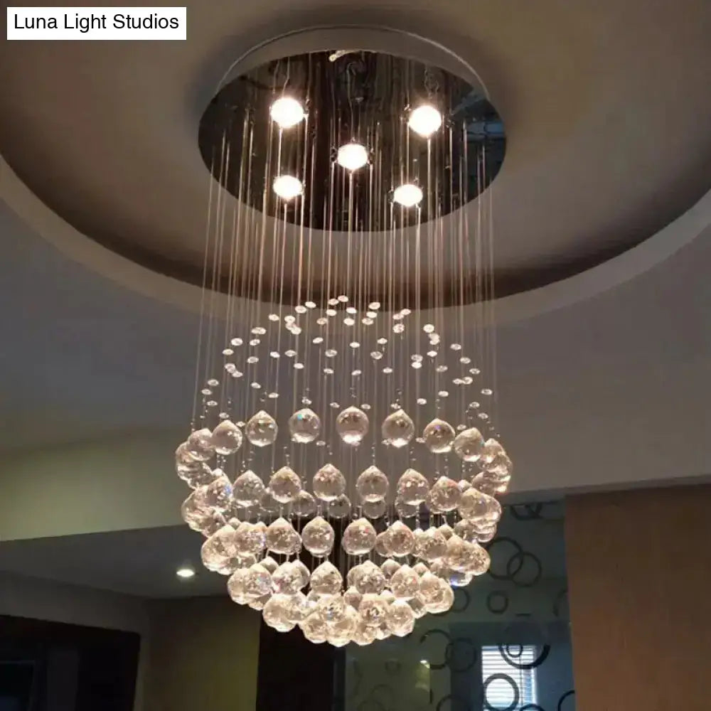 Contemporary Crystal Flushmount Light Fixture - Ideal For Restaurants Stainless Steel Finish 3/5/14