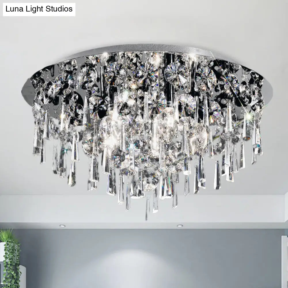 Contemporary Crystal Fringe Flush Mount Ceiling Light With 4 Chrome Heads
