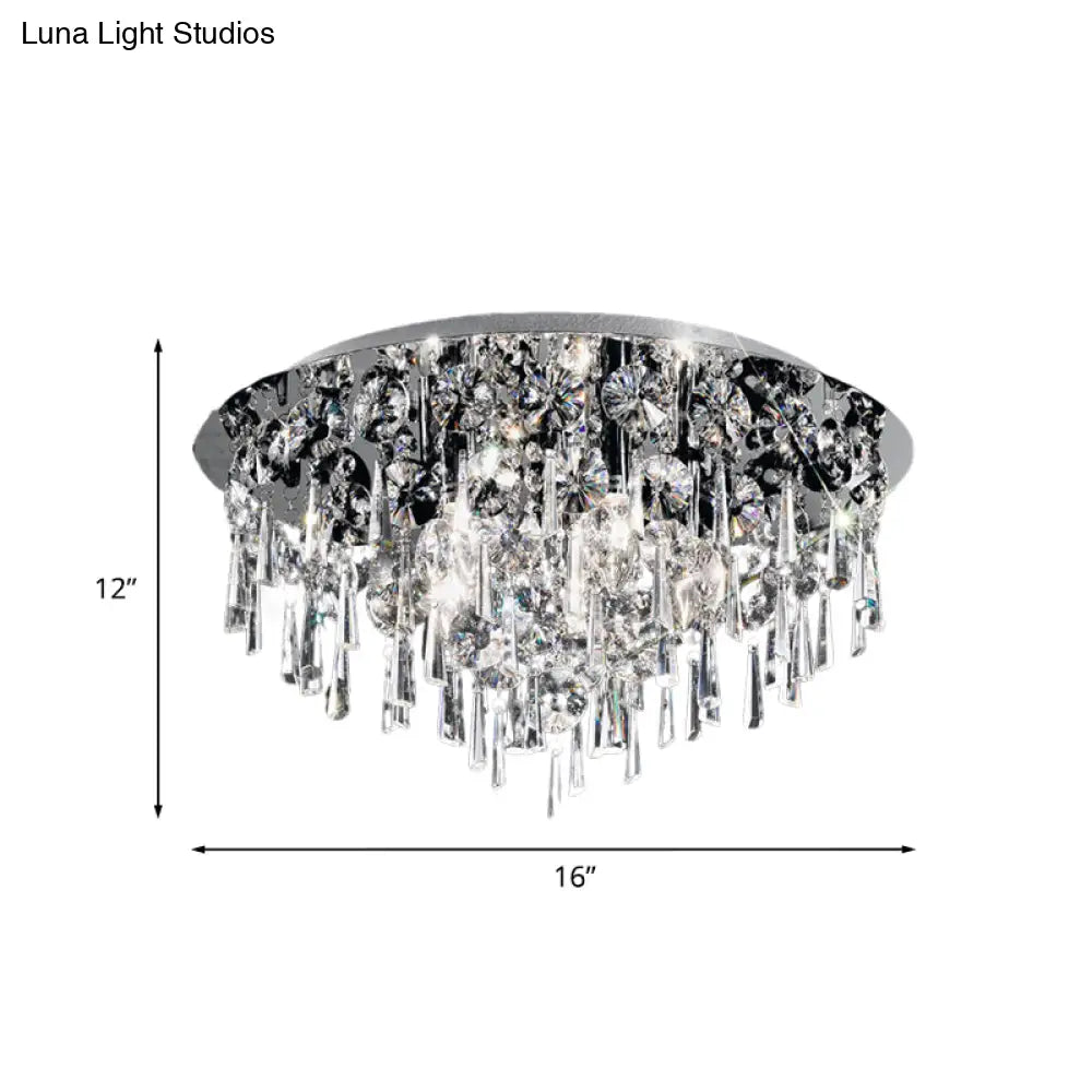 Contemporary Crystal Fringe Flush Mount Ceiling Light With 4 Chrome Heads