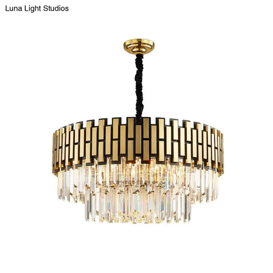 Contemporary Crystal Gold Chandelier - 8-Light Layered Hanging Light Fixture For Kitchen