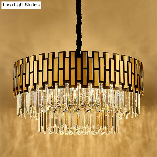 Contemporary Crystal Gold Chandelier - 8-Light Layered Hanging Light Fixture For Kitchen