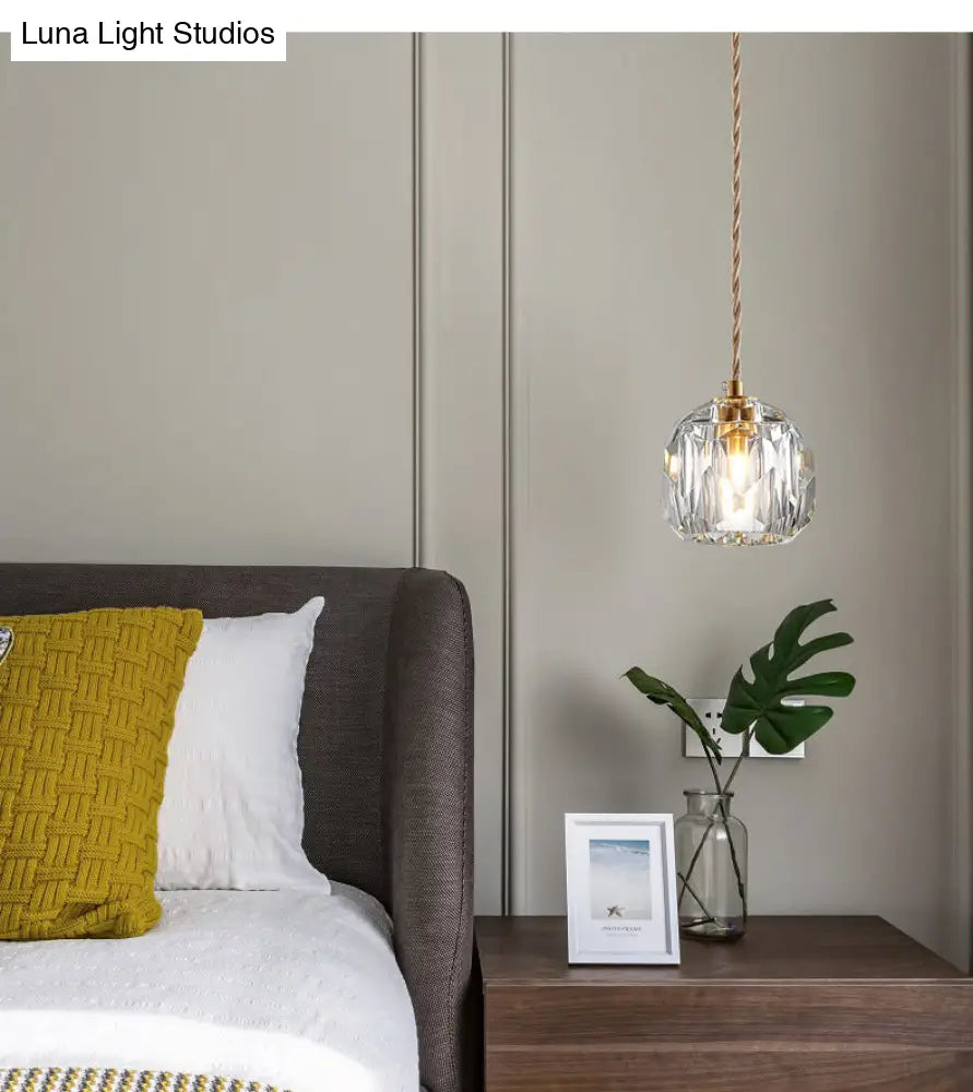 Contemporary Crystal Gold Globe Pendant Light - Elegant Hanging Lamp Kit