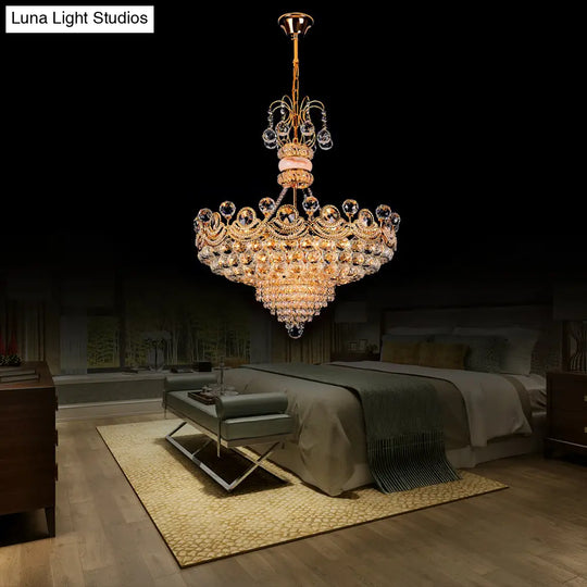 Contemporary Crystal Gold Led Hanging Chandelier Light For Bedroom | 18/23.5 Wide