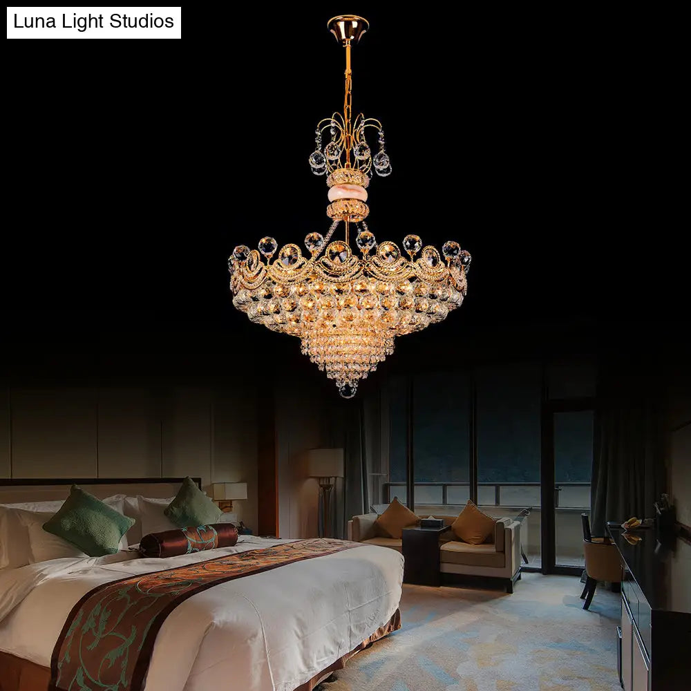 Contemporary Crystal Gold Led Hanging Chandelier Light For Bedroom | 18/23.5 Wide