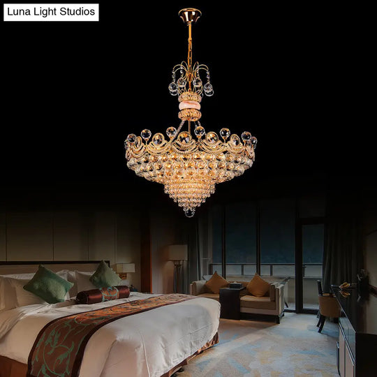 Contemporary Crystal Gold Led Hanging Chandelier Light For Bedroom | 18/23.5 Wide