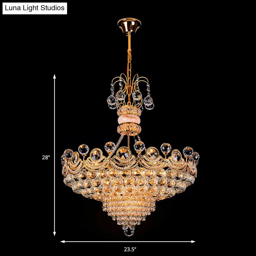 Contemporary Crystal Gold Led Hanging Chandelier Light For Bedroom | 18/23.5 Wide