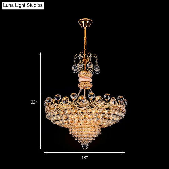 Contemporary Crystal Gold Led Hanging Chandelier Light For Bedroom | 18/23.5 Wide