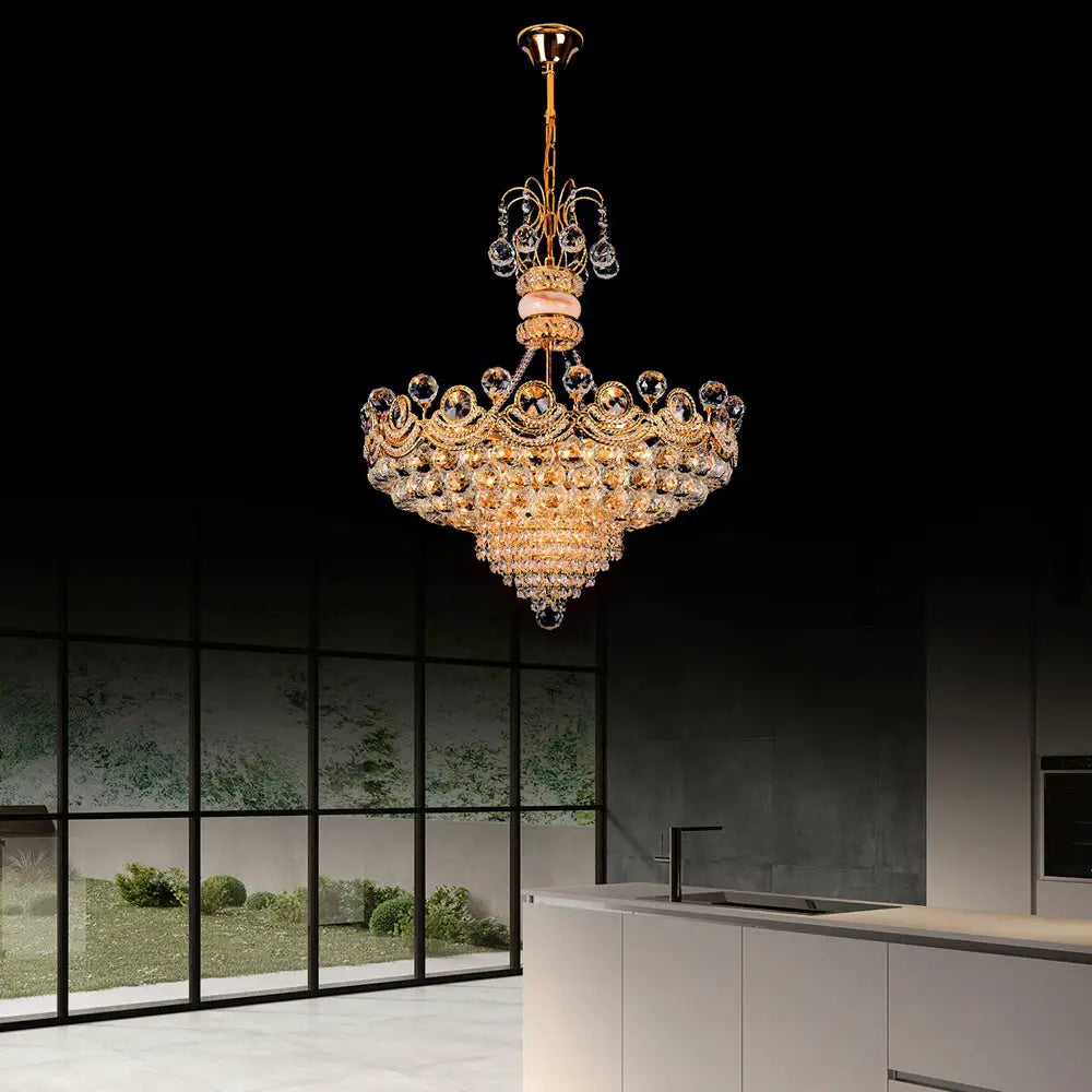 Contemporary Crystal Gold Led Hanging Chandelier Light For Bedroom | 18/23.5 Wide / 23.5