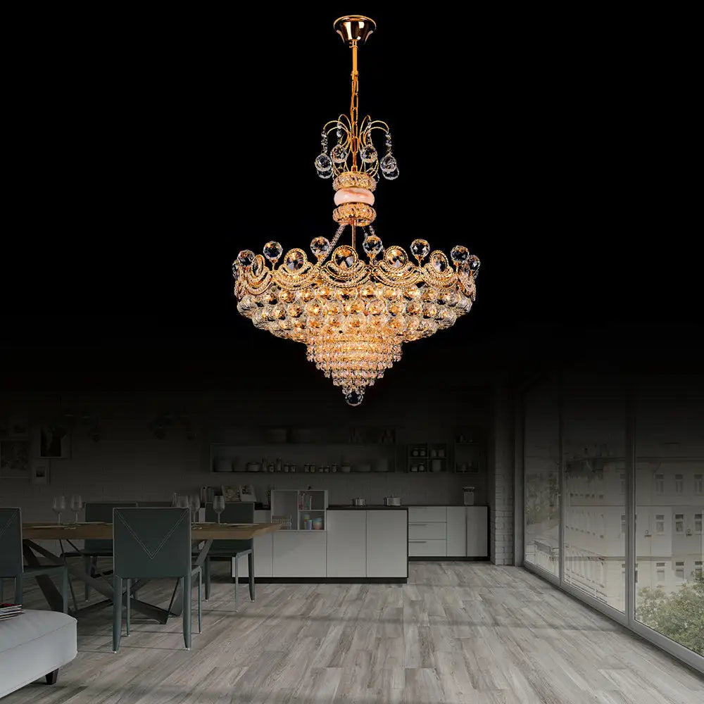 Contemporary Crystal Gold Led Hanging Chandelier Light For Bedroom | 18/23.5 Wide / 18