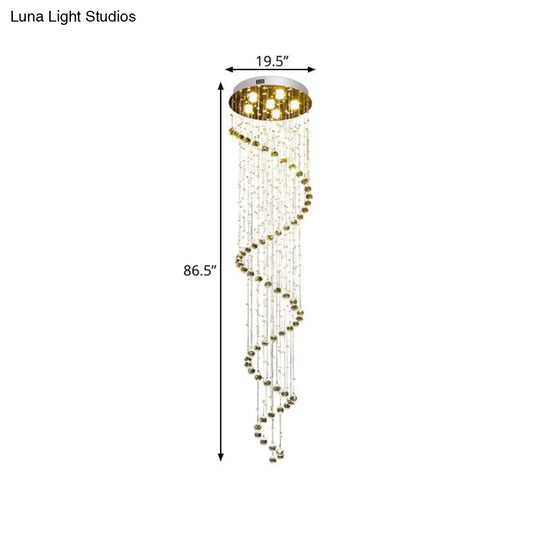 Contemporary Led Crystal Gold Pendant With Spiral Design - 6-Head Hanging Lamp Fixture